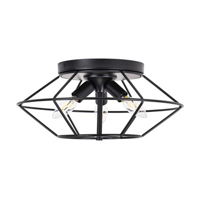 PAKOKULA 3-Light Modern Black Metal Cage Industrial Flush Mount Ceiling Light