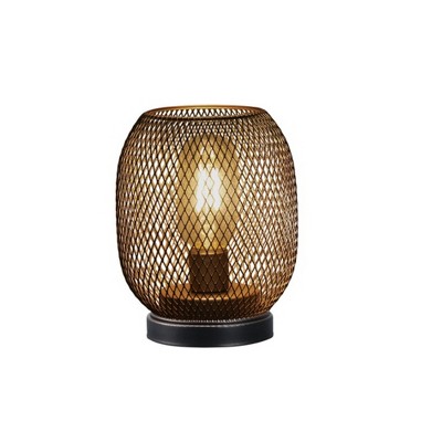 HomeRoots Set of Two 7" Black Metal Lantern Bedside Lamps With Black Lattice Cage Shade
