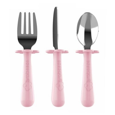 Image of Grabease Grabease 3-Piece Stainless Steel Utensil Set for Independent Self-Feeding: Fork, Spoon & Curve-Tip Safety Knife for 18 Months & Up