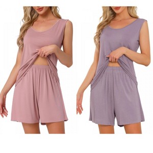 INSPIRE CHIC Women's 2 Pcs Cotton Soft Sleeveless Cami & Shorts Pajama Set - 1 of 4