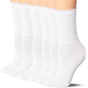 Tipi Toe Womens White Crew Length Turn-Cuff Solid Lettuce Edge Lace Ruffle Socks - 1 of 4
