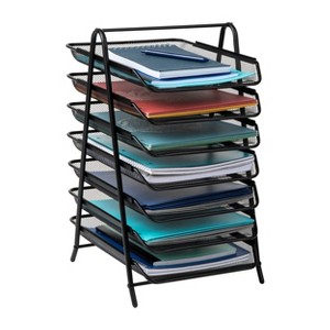 Mind Reader Metal 7-Tier Paper Tray Desktop Organization Set: Black Metal Desk Organizer for Office Supplies - 1 of 4