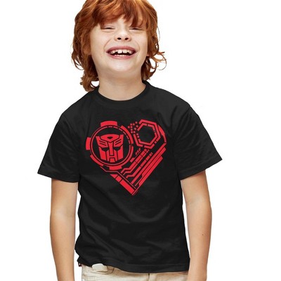 Transformers Valentine's Day Autobot Heart Kids T Shirt for Youth Boys and Girls, Black