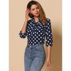 INSPIRE CHIC Women's Ruffle Shoulder Polka Dots Elastic Cuff 3/4 Sleeves Bow Tie Neck Blouse - 2 of 4