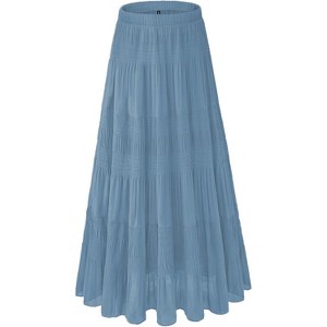 Women's 2025 Boho Chiffon Maxi Skirt - Flowy Pleated A-Line Long Skirt with Elastic Waist Airy Blue - 1 of 4