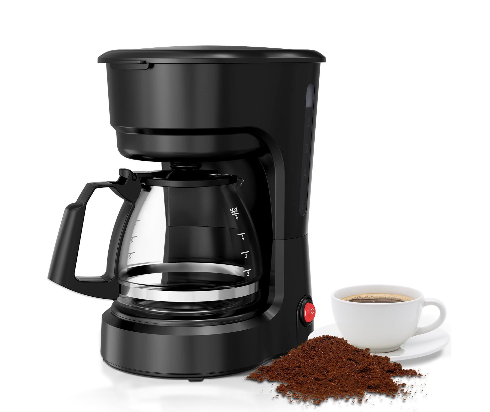 Kismile 5-Cup Drip Coffee Maker, Delay Brew, Keep Warm Plate, 25oz Water Reservoir, Reusable filter, One-Touch Switch, Overheat-protection