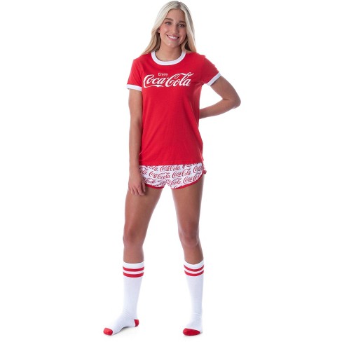 Cocoa Cola Coke Women s 3 Piece Pajama Set Boxer Shorts Shirt Socks XL Red