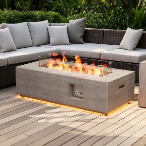 BDELITE Outdoor Fire Pit Table, 50,000 BTU with LED Light, Propane Tank, Windshield, Glass Stone and Rain Cover - 42.2*20.1*12.4 Inch - 1 of 4