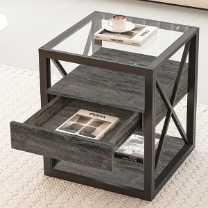 KTMBDW Modern End Table, Small Side Table, Nightstand with Tempered Glass Top and Drawer, Sofa Table for Small Spaces, Living Room, Bedroom - 1 of 4