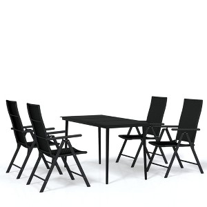 vidaXL Garden Dining Set Black Powder-coated steel, glass, PE Rattan - 55.1" table length 4 - 1 of 4