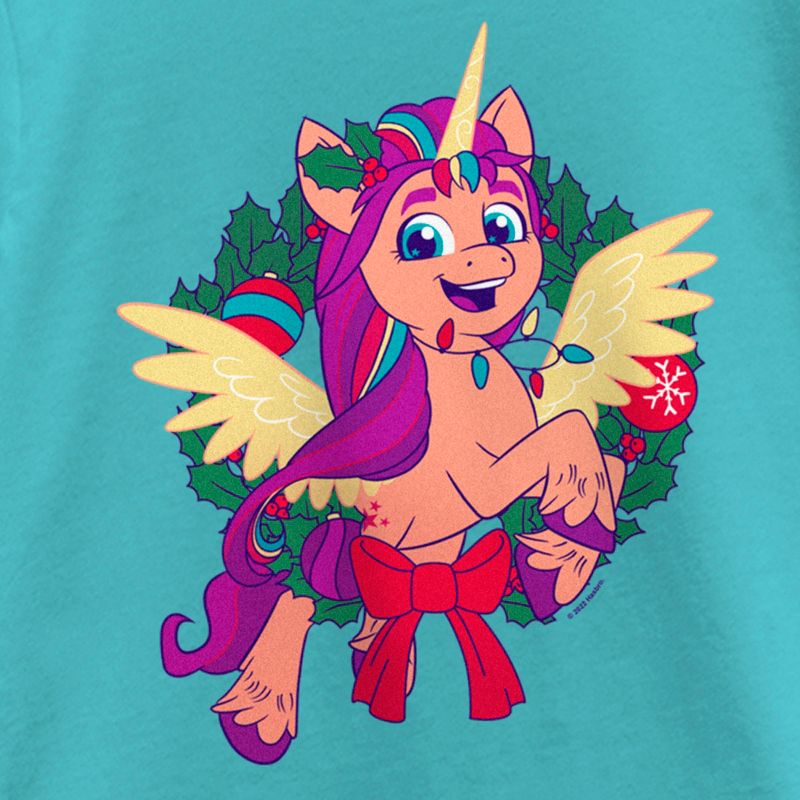 Girl's My Little Pony: A New Generation Sunny Starscout Christmas Wreath T-Shirt, 2 of 5