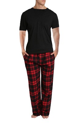 Sleephero Men's Short Sleeve Flannel Pajama Set Navy With Green