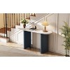 Airsurfer Narrow Console Table, Entryway Table with Oval Faux Marble Top, Rustic Sofa Table with Curved Legs, Hallway Accent Table - 3 of 4