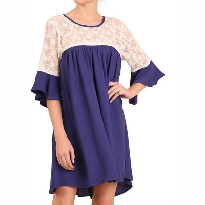 Women's Lace and Keyhole Bell Sleeve Dress - umgee