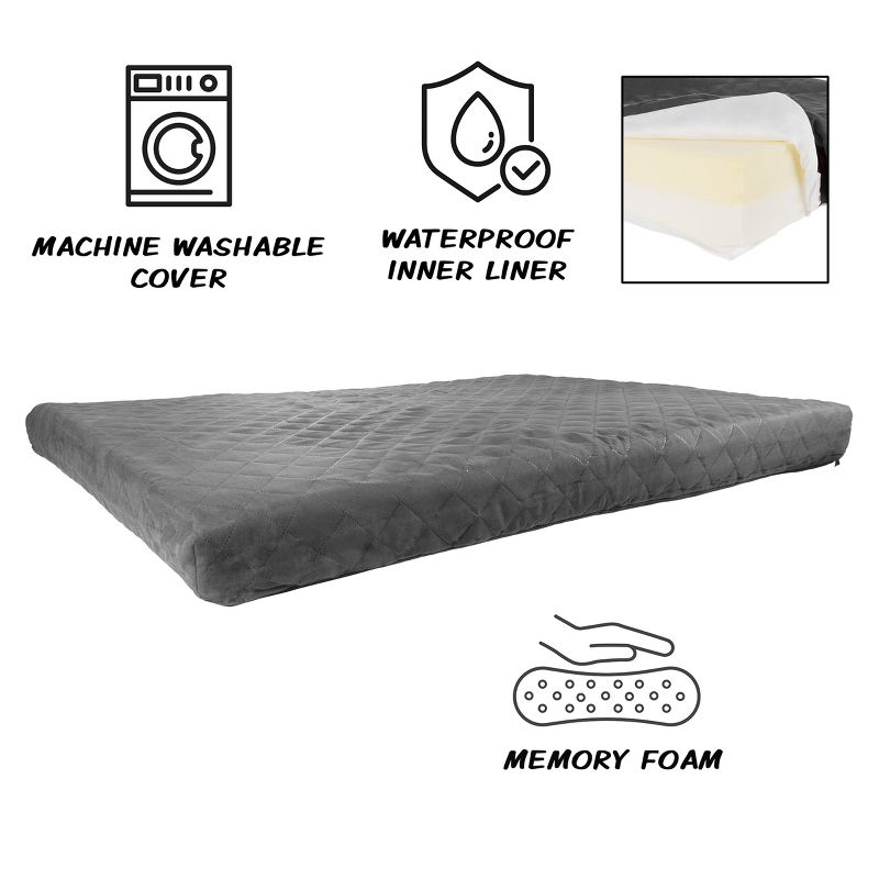Waterproof Dog Bed – 2-Layer Memory Foam Dog Bed with Removable Machine Washable Cover – 36x27 Dog Bed for Large Dogs up to 75lbs by PETMAKER (Gray), 3 of 9