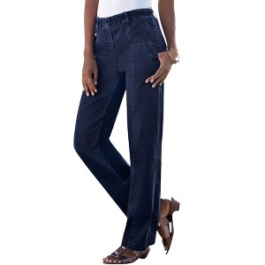 Roaman's Women's Plus Size Complete Cotton Seamed Jean - 1 of 4