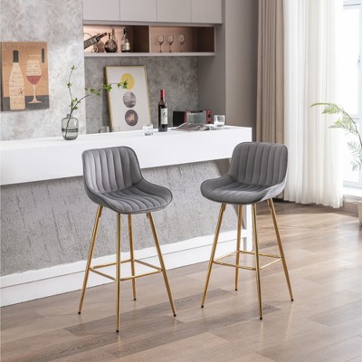 SKRAN 30 inch Bar Stools Set of 2, Upholstered Fabric Barstools  Simple High Bar Stool with Footrest Golden Leg for Bar, Dining Room