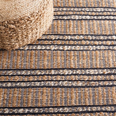 Navy and Natural Flat Woven Cotton Area Rug, 5' x 8'