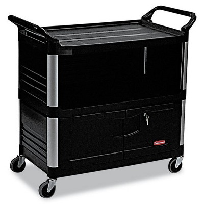 Rubbermaid Commercial FG409500BLA Xtra 300 lbs. Capacity 3-Shelf Equipment Cart - Black