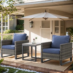 Buenhomino 3 Pieces Patio Bistro Set, Outdoor Wicker Chairs with Side Table, All-Weather Patio Furniture Set with High Back for Garden - 1 of 4