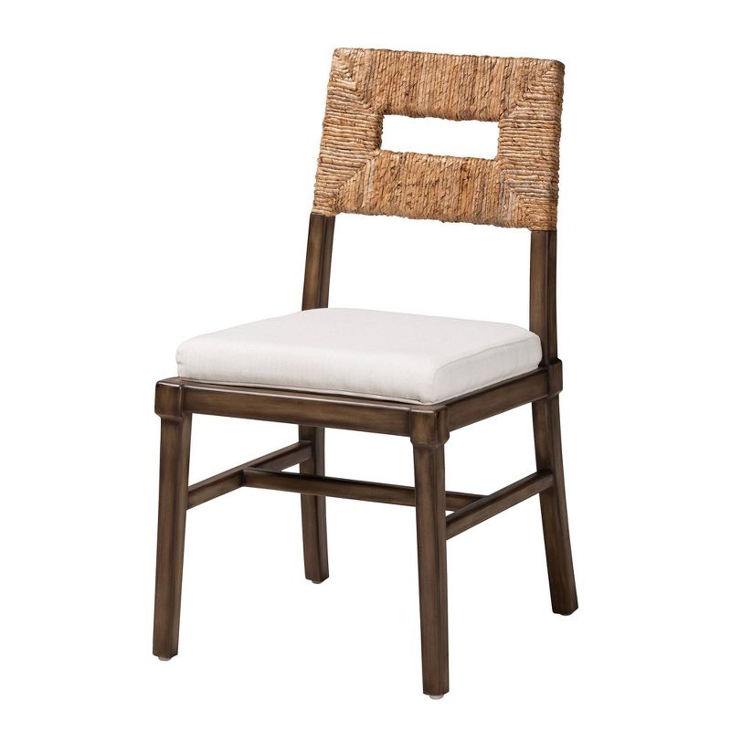 Porsha Mahogany Wood and Natural Rattan Dining Chair White/Natural Brown/Walnut Brown - Baxton Studio: Bohemian Style, Fully Assembled, Fabric Cushion, 3 of 12