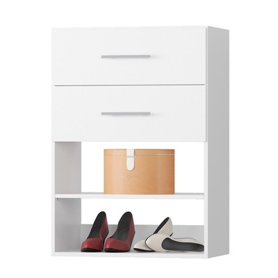Short Tower Wood Built In Closet Organizer Unit, Wood Closet Organizer Starter Kit, Mounted Closet Systems with 2 Drawers