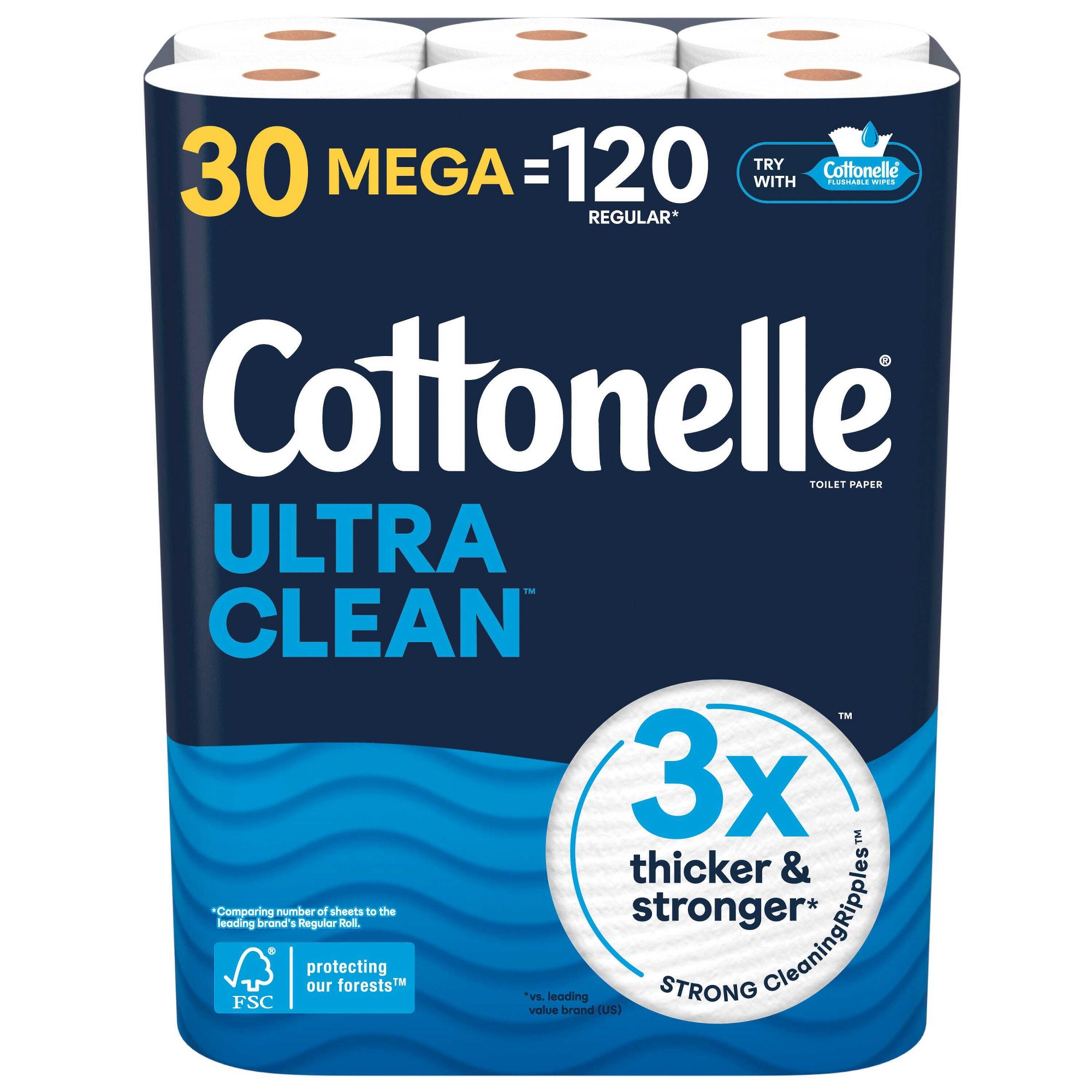 Cottonelle Ultra Clean Strong Toilet Paper - 30 Mega Rolls: No Fragrance Added