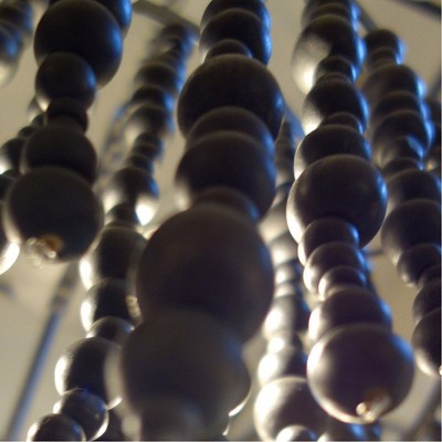 Matte Black Glass and Wood Bead 3-Light Chandelier