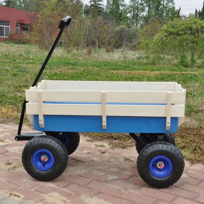 VYNXARIA Outdoor sport wagon tools cart wooden side panels air tires Wagon (blue)