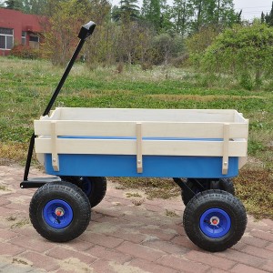 VYNXARIA Outdoor sport wagon tools cart wooden side panels air tires Wagon (blue) - 1 of 4