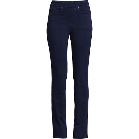 Lands' End Women's Starfish Mid Rise Pull On Knit Denim Straight Jeans -  Large - Dark Indigo : Target