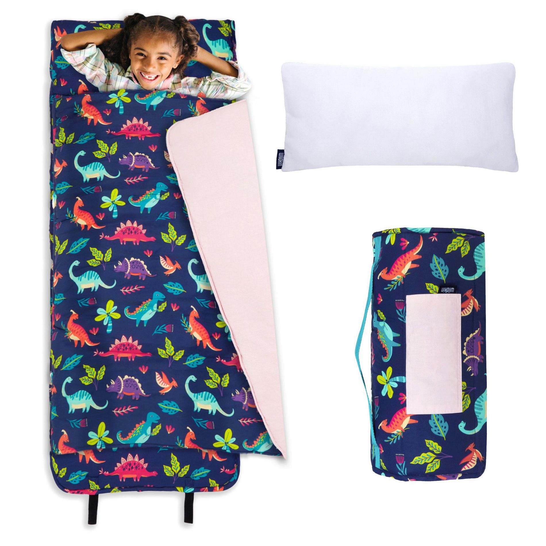 Wildkin Kids Original Cotton Blend Nap Mat with Pillow for Toddler and Elementary  (Darling Dinosaurs)