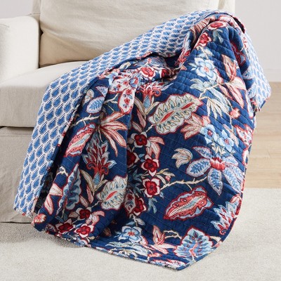 Isadora Floral Quilted Throw Blue - Levtex Home