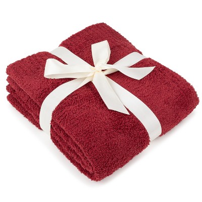 Deep Red Plush Knit Reversible Throw Blanket