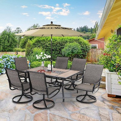 7pc Metal Patio Dining Set with 60"x37" Rectangular Metal Table & Padded Swivel Chairs - Captiva Designs