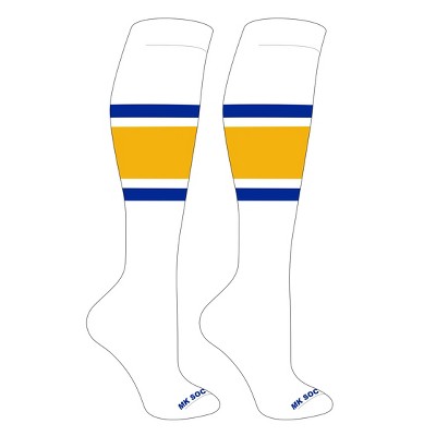 MK Socks Striped OTC Baseball, Softball, Football Socks (B) White, Royal, Gold (M)