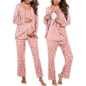 Ekouaer Maternity Nursing Pajama Set Long Sleeve Top & Pants with Pockets Breastfeeding Sleepwear Double Layer Pregnancy - 1 of 4