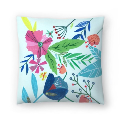 Blue Green Modern Floral Throw Pillow Cover