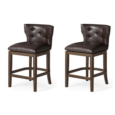 Maven Lane Hugo Low Back Kitchen Stool with Vegan Leather Upholstered Seat, Set of 2