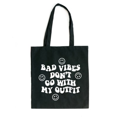 City Creek Prints Don't Go With My Outfit Smiley Faces Canvas Tote Bag - 15x16 - Black