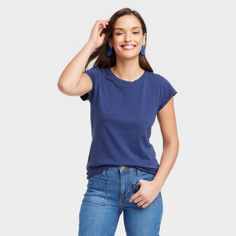 Women's Fitted Short Sleeve T-shirt - Universal Thread™ Navy Blue M ...