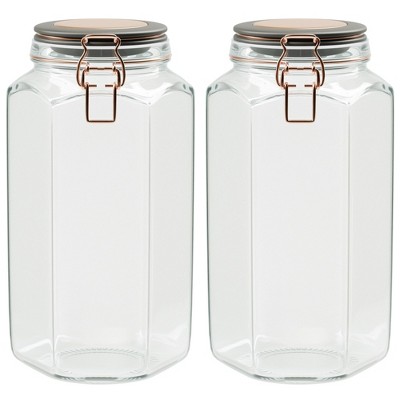Amici Home Adler Hermetic Preserving Glass Canister, Hexagonal Faceted Body, Black and Copper Lid/Clippers, Food Safe, 2-Piece
