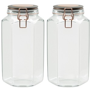 Amici Home Adler Hermetic Preserving Glass Canister, Hexagonal Faceted Body, Black and Copper Lid/Clippers, Food Safe, 2-Piece - 1 of 4