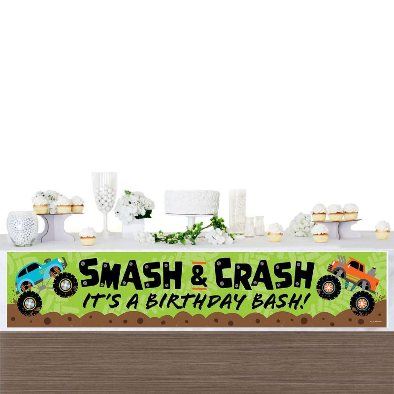 Big Dot of Happiness Smash and Crash - Monster Truck - Happy Birthday Boy Decorations Party Banner, 3 of 8