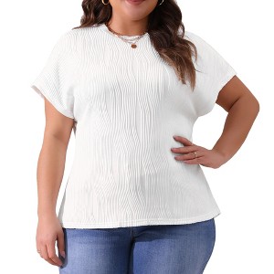 GRACE & GRANDEUR Women's Plus Size Crew Neck Short Sleeve Casual Knit Textured T-Shirts - 1 of 4