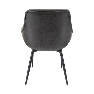Charcoal Black Mid-Century Metal Arm Chair with Leather Accents