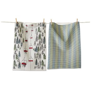 tag Ski Lift Dishtowel Set - Green Multi Cotton Kitchen Towels for Christmas - Machine Washable 26x18 inches - 1 of 1