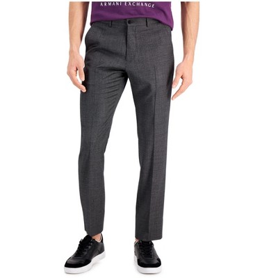 Armani Mens Slim Fit Windowpane Wool Dress Pants Slacks, Grey, 30W x 29L