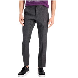 Armani Mens Slim Fit Windowpane Wool Dress Pants Slacks, Grey, 34W x 29L - 1 of 1