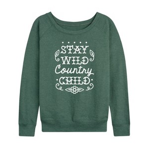Women's - Instant Message - Stay Wild Country Child Lightweight French Terry Wide Neck Long Sleeve Graphic Shirt - 1 of 4
